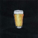 Denim Black Beersquare / Denim-musta keskikaljaneliö, 2021, hand embroidery, 11 x 11 cm (private collection)