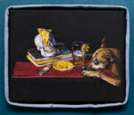 Dine and Die Alone (Ready and Not), 35 x 42 cm, hand embroidery / thread painting, 2023 (private collection)